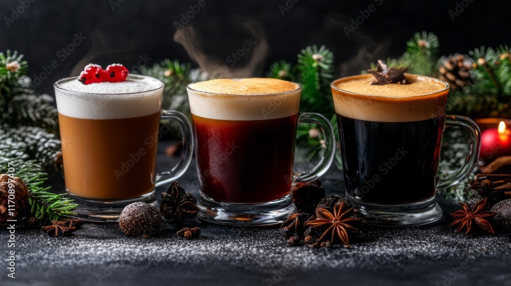 Fresh Hot Drinks with Clean Lines on Isolated Background Fresh Hot Drinks with Clean Lines on Isolated Background