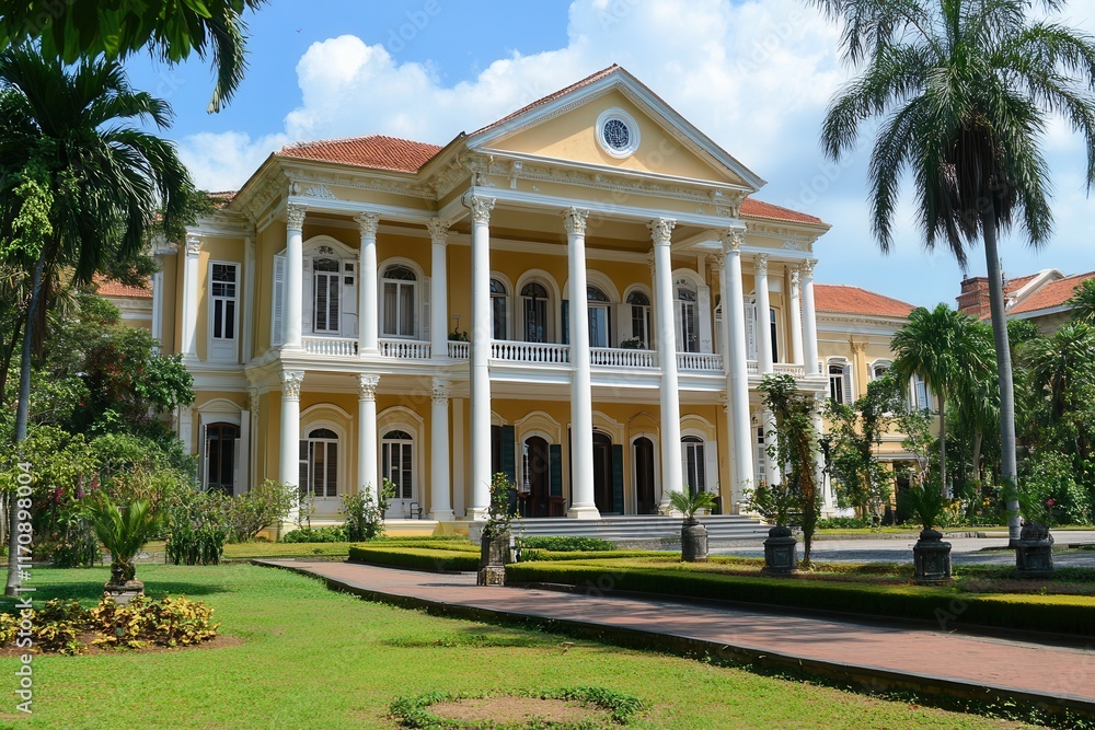 Colonial Luxury House with White Pillars and Garden Colonial Luxury House with White Pillars and Garden