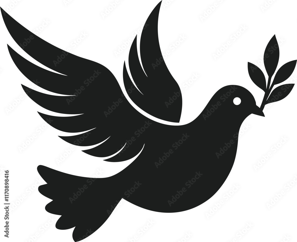 Fototapeta premium Dove with Olive Branch Silhouette - Peace and Harmony Vector Illustration