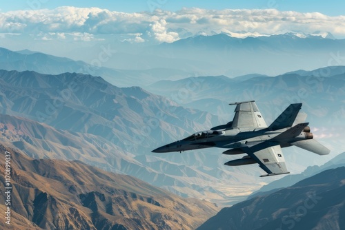 Majestic Jet Fighter Soaring Above Mountain Peaks photo