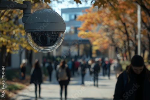 Outdoor Security Camera Monitoring Students on Campus