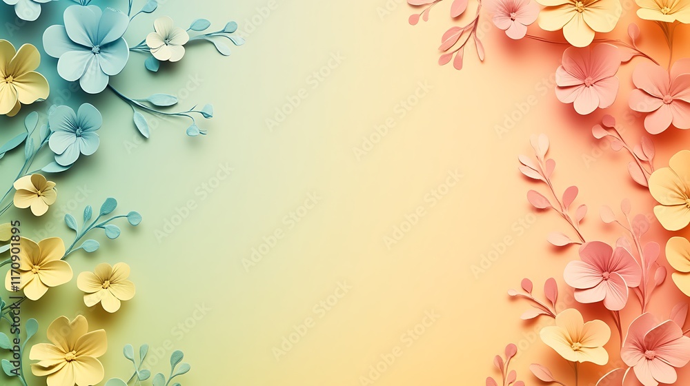 Fototapeta premium Pastel Paper Flowers Frame Soft Background Design