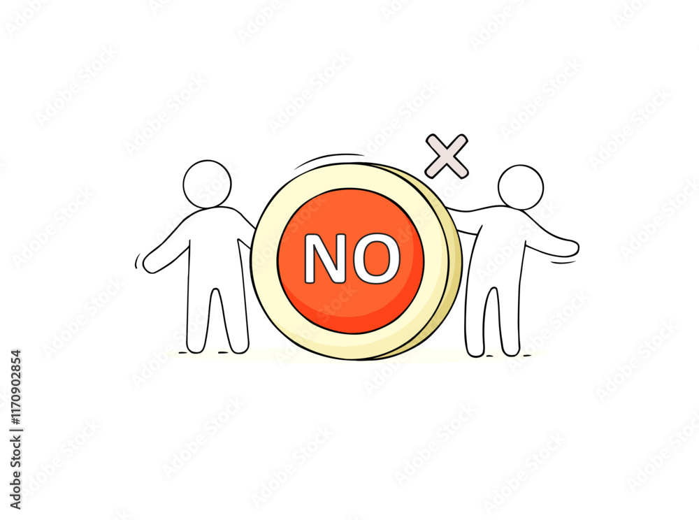 Dislike icons with thumb down symbol. Doodle people standing with square button with sign of bad, negative reaction, vector hand drawn illustration Dislike icons with thumb down symbol. Doodle people standing with square button with sign of bad, negative reaction, vector hand drawn illustration