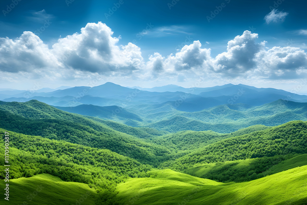 Fototapeta premium Green Mountain Landscape Illustration