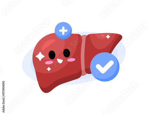 healthy liver concept. illustration of a liver organ smiling happily because it is in good condition. expression. condition and health. cute and adorable character design flat style. element