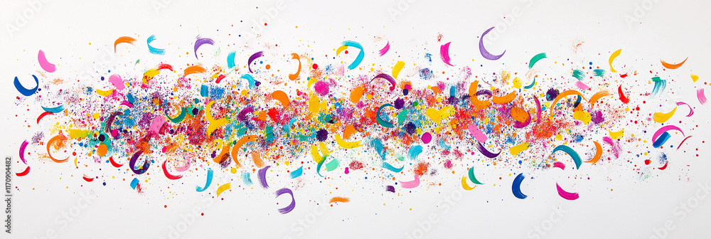Vibrant abstract design with colorful splashes, dots, and curves on a white background, dynamic and lively Vibrant abstract design with colorful splashes, dots, and curves on a white background, dynamic and lively