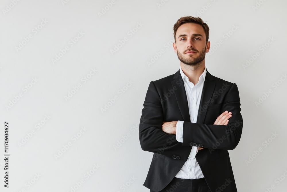 Professional Man in Business Attire Against White Backdrop Professional Man in Business Attire Against White Backdrop