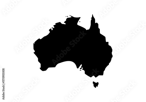 Silueta negra del mapa de Australia sobre fondo blanco. Icono de Australia