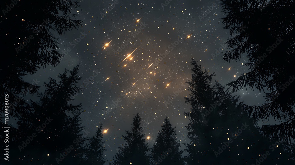 Naklejka premium A dark sky with a few stars and a few trees