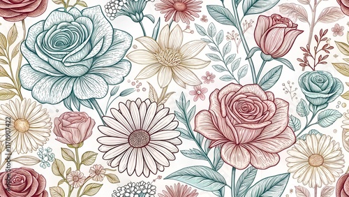 Wallpaper Mural seamless pattern with flowers Torontodigital.ca