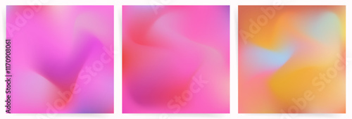 Pink Purple Gradient Background Set. Blurry Soft Violet and Red Mesh with Smooth Light Flow. Abstract Dreamy Warm Glow Backdrop.