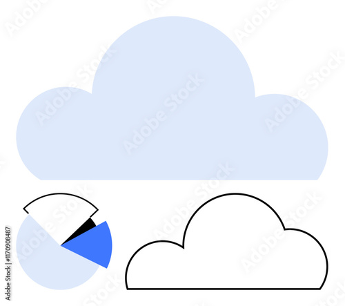 Blue cloud shape with a circular pie chart and a simple cloud outline. Ideal for tech presentations, cloud storage, data visualization, digital marketing, educational materials, software development