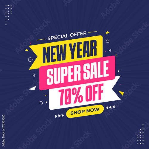 New year super sale banner with discount offer. Special offer promotion banner template. Flash sale special offer banner for social media post or website banner