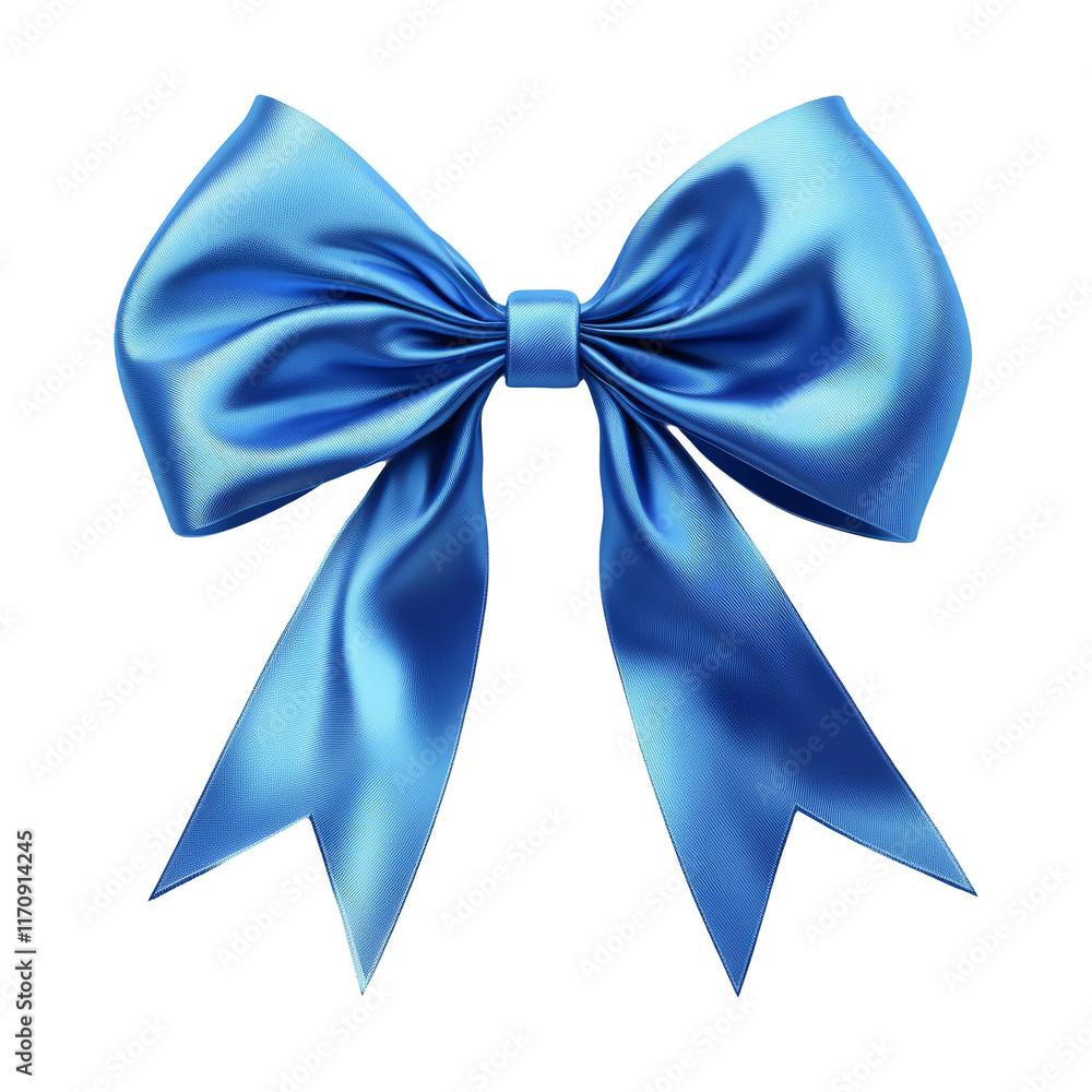 Blue Satin Bow with Ribbon on Transparent Background Blue Satin Bow with Ribbon on Transparent Background