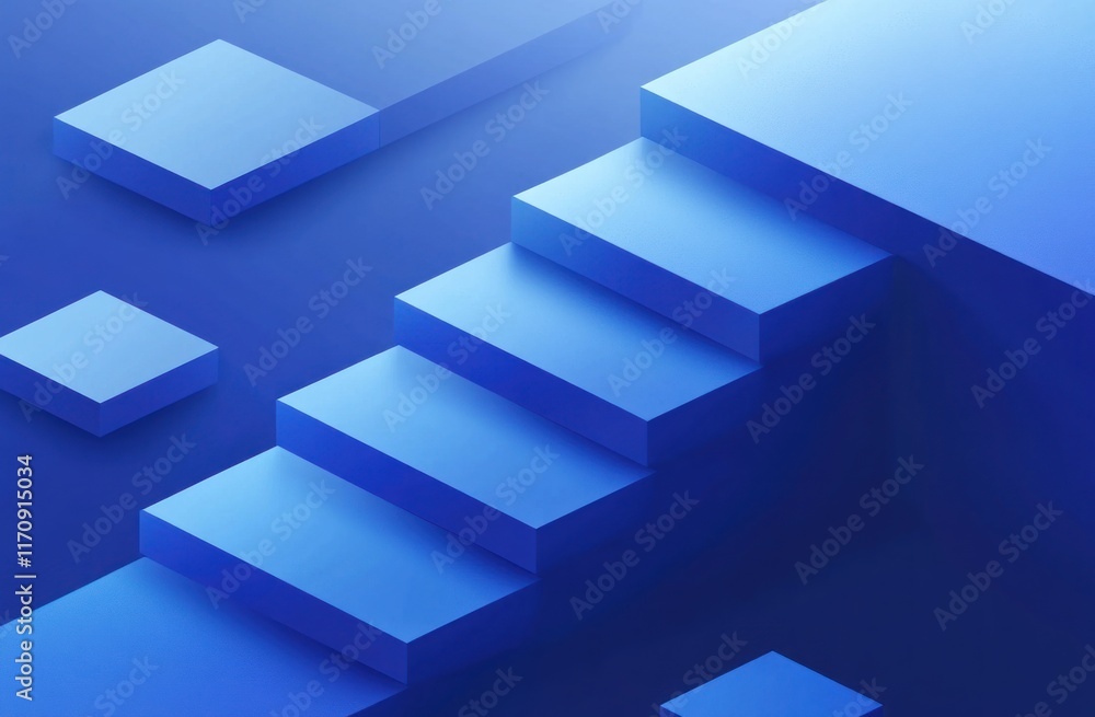 Abstract blue stairs and cubes, 3D render. Abstract blue stairs and cubes, 3D render.