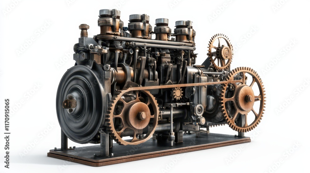 A powerful engine with rotating pistons, cogs, and exposed metal parts, illustrating the strength and precision behind industrial technology. A powerful engine with rotating pistons, cogs, and exposed metal parts, illustrating the strength and precision behind industrial technology.