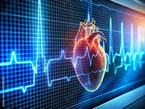 Mobitz Type 1 AV Block: Double Exposure ECG Waveform & Heart Anatomy photo