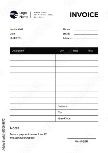 Business invoice form template. Invoicing quotes, money bills or price invoices and payment agreement design templates. Tax form, bill graphic or payment receipt page vector set