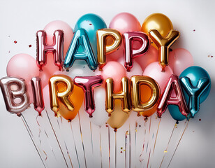  colorful balloons with text happy birthday