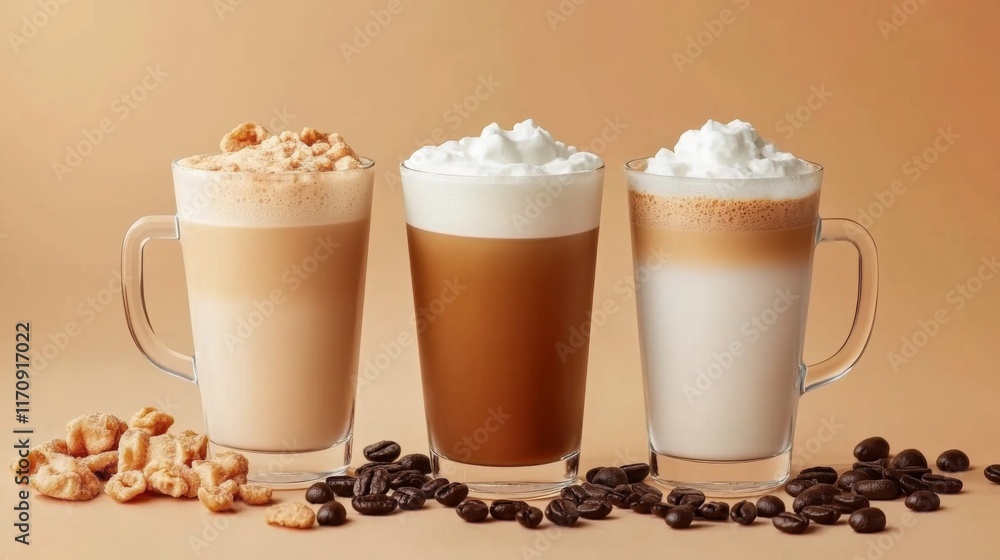 Three Cups of Coffee with Rich Crema and Clean Lines Three Cups of Coffee with Rich Crema and Clean Lines