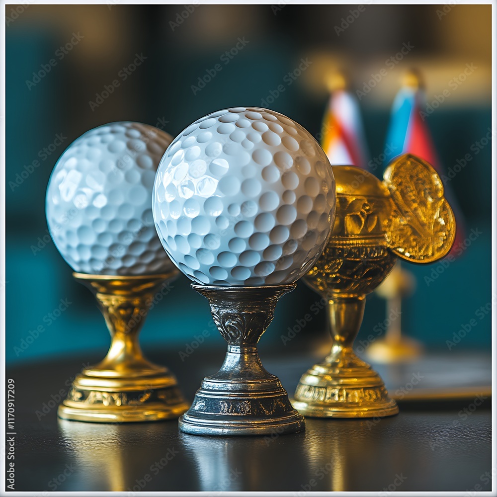 Golf Ball Trophies On Ornate Stands