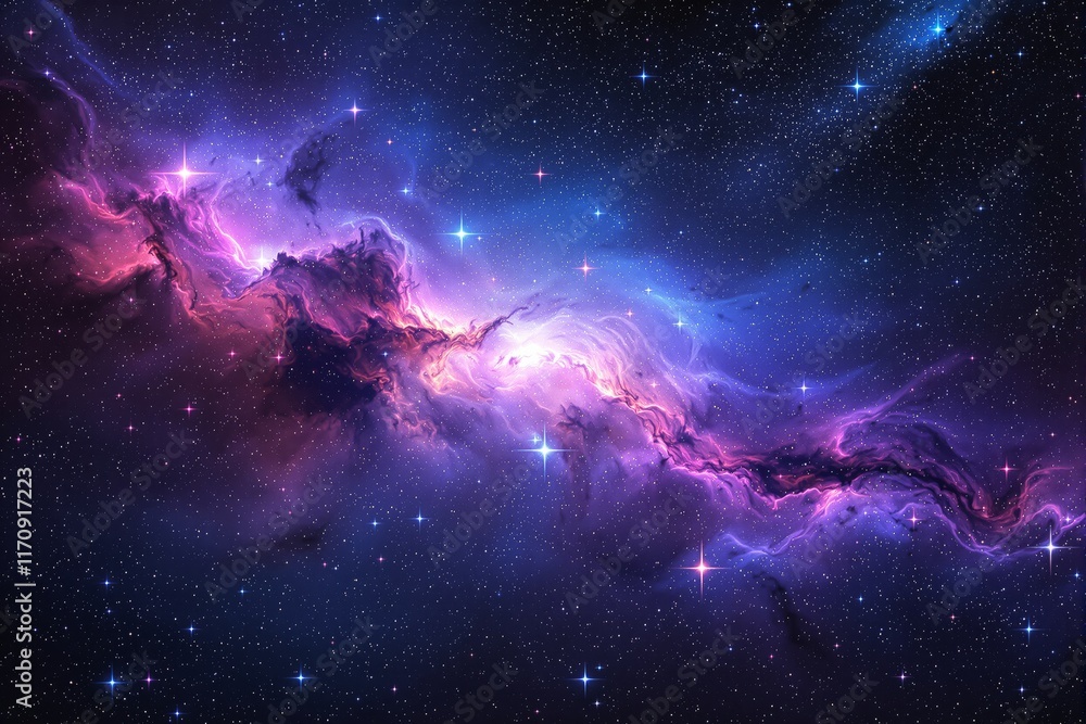 Stunning image of a colorful cosmic nebula with bright stars, glowing pink and violet hues, set against a vast starry background. Concept of space beauty. Ai generative Stunning image of a colorful cosmic nebula with bright stars, glowing pink and violet hues, set against a vast starry background. Concept of space beauty. Ai generative
