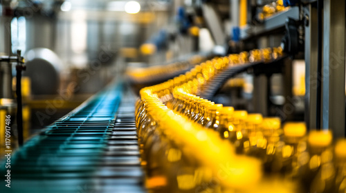 Wallpaper Mural Bottles of cooking oil moving along a conveyor belt in a processing facility Torontodigital.ca