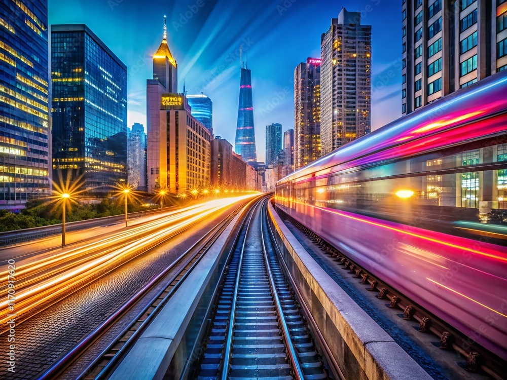 High-Speed Metro Train Blurred Motion Cityscape - Urban Transportation Stock Photo High-Speed Metro Train Blurred Motion Cityscape - Urban Transportation Stock Photo