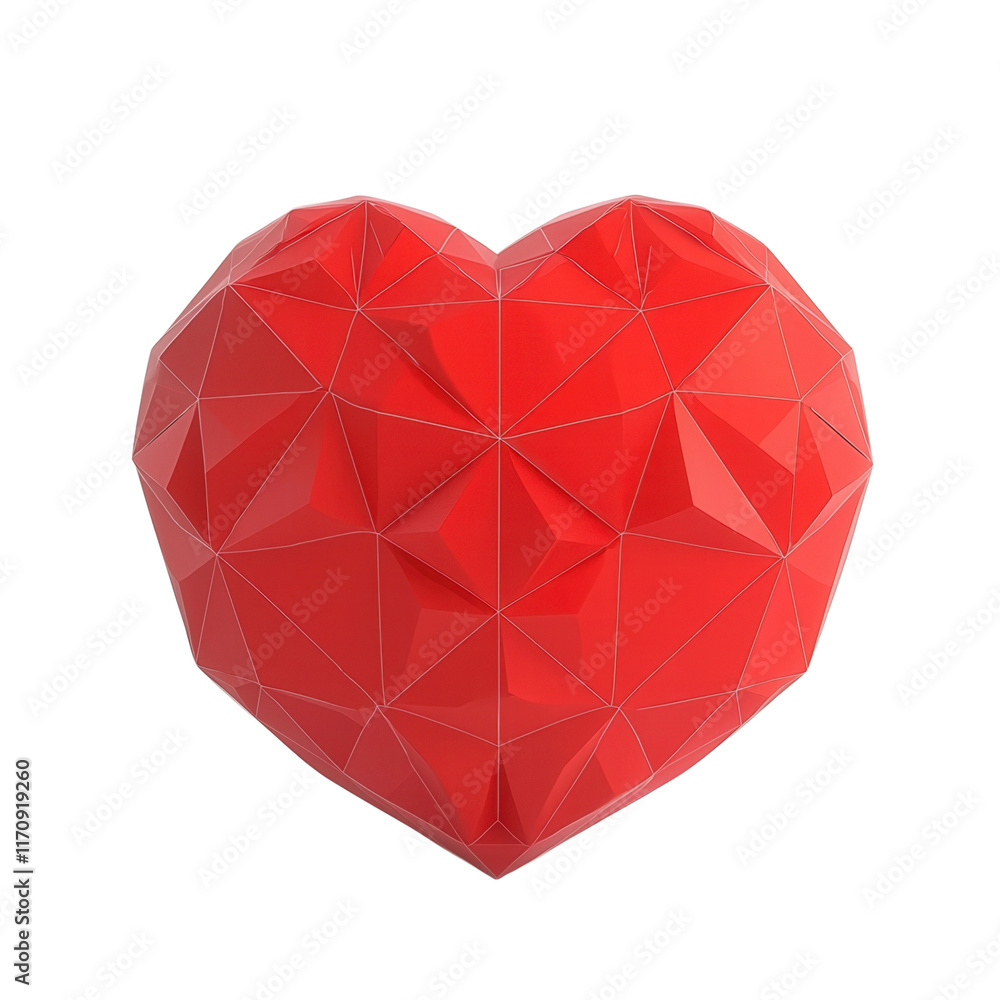 A vibrant red geometric heart with a faceted design, showcasing a modern and artistic interpretation of love. A vibrant red geometric heart with a faceted design, showcasing a modern and artistic interpretation of love.