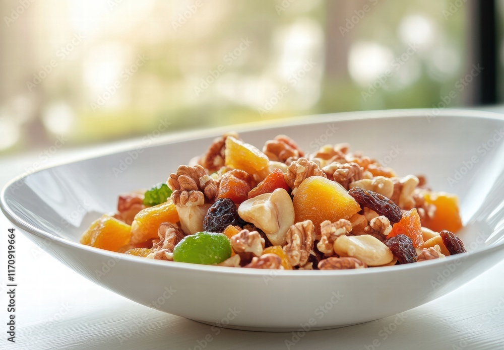 A bowl of mixed nuts and fruit A bowl of mixed nuts and fruit