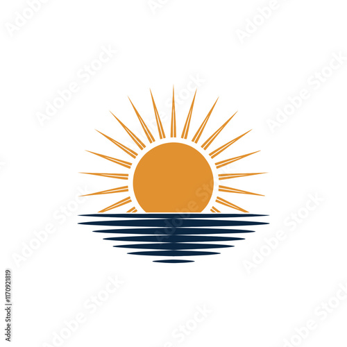  sun silhouette vector line art logo