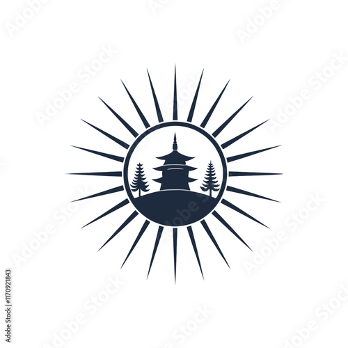  sun silhouette vector line art logo