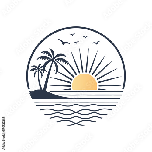  sun silhouette vector line art logo