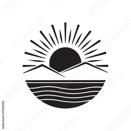  sun silhouette vector line art logo