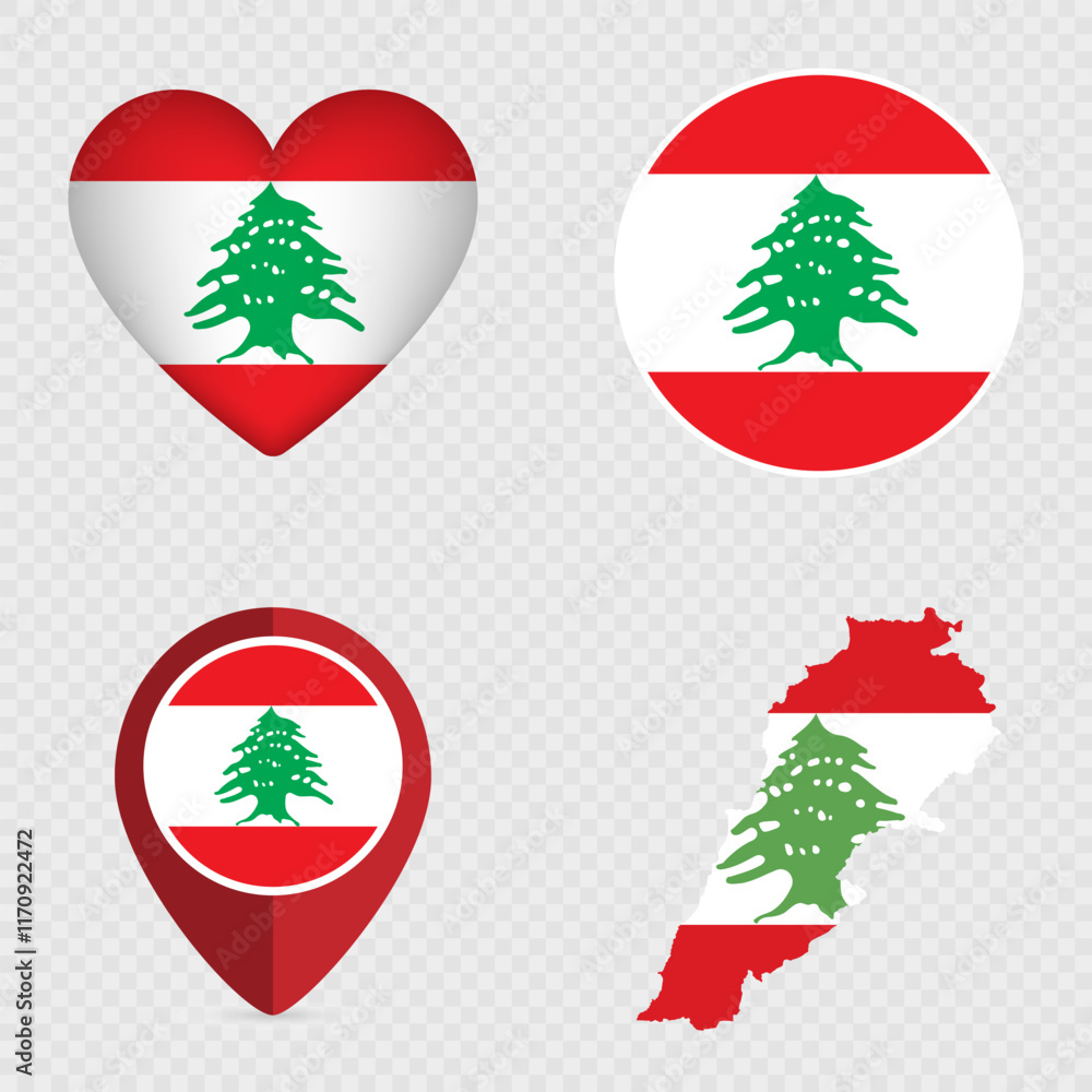 Lebanon Flag Icons Pack. Vector illustration. Lebanon Flag Icons Pack. Vector illustration.
