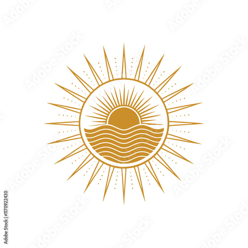  sun silhouette vector line art logo