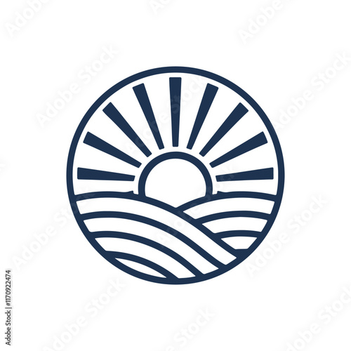  sun silhouette vector line art logo