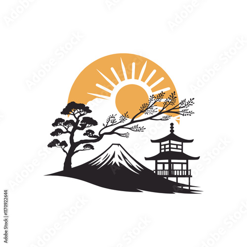  sun silhouette vector line art logo