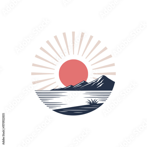  sun silhouette vector line art logo