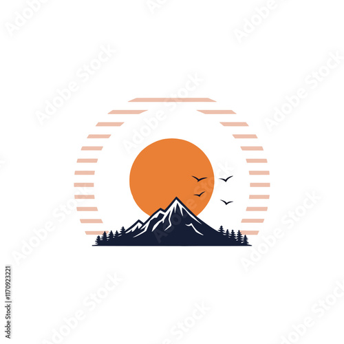 sun silhouette vector line art logo
