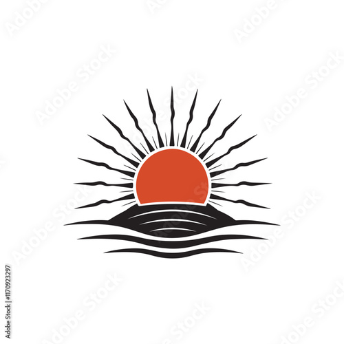  sun silhouette vector line art logo