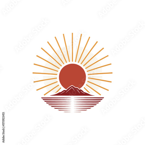  sun silhouette vector line art logo