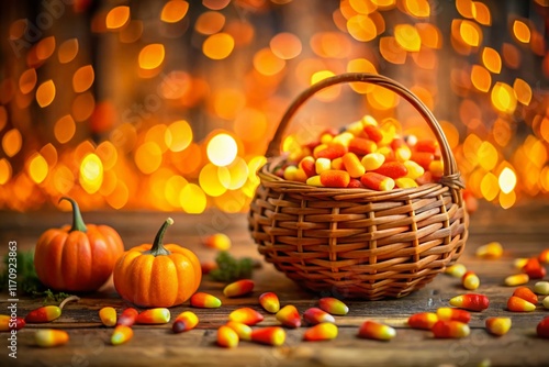 Moscow Autumn Halloween Candy Spill: Plastic Pumpkin Basket & Brachs Candy Corn photo