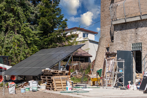 Mess on the construction site during the renovation of an old building. photo