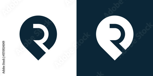 Initial Letter R Pin Logo Design Vector. Simple logos, icons, illustrations, symbols.