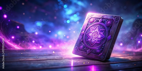 Mysterious Purple Magic Card with Glowing Energy - Stock Photo photo