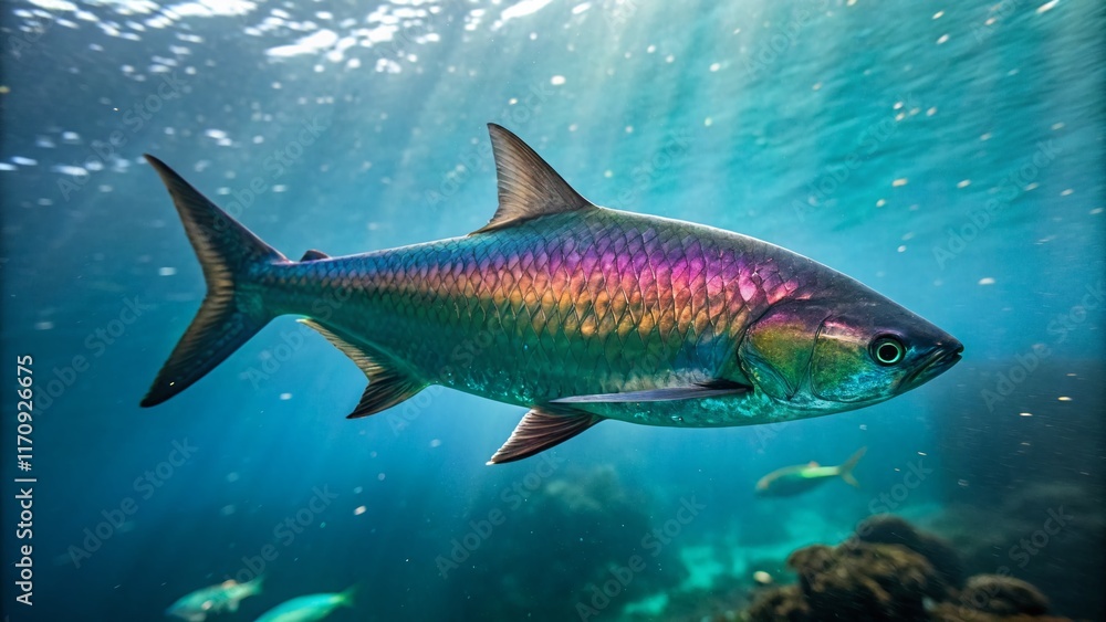 Iridescent Shark in Ocean with Bokeh, Underwater Wildlife, Aquatic Animal Photo Iridescent Shark in Ocean with Bokeh, Underwater Wildlife, Aquatic Animal Photo