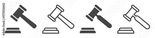 Set of gavel icons, legal gavel. Auction hammer symbols. Judge, hammer. Vector illustration.