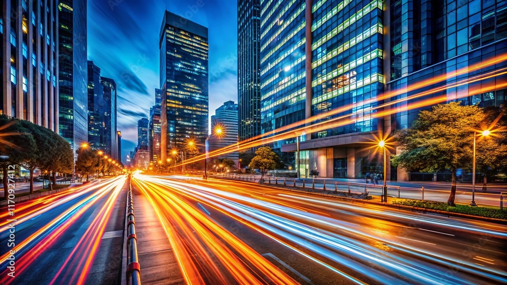 Long Exposure Light Trails of Cars at Night, Urban Cityscape Photography Long Exposure Light Trails of Cars at Night, Urban Cityscape Photography