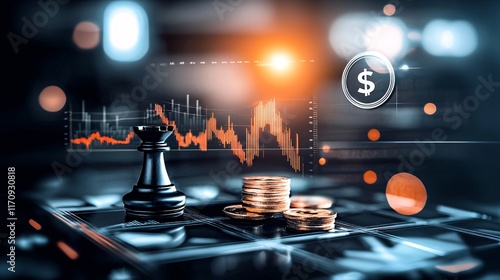 Investments and Strategy, Risk and Reward Concept. Strategic Finance Concept with Chess and Coins